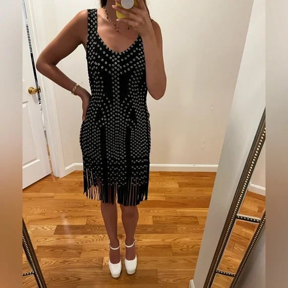 Like New Factory Legerbabe Bandage Black Dress Fringe Bottom - Picture 3 of 8